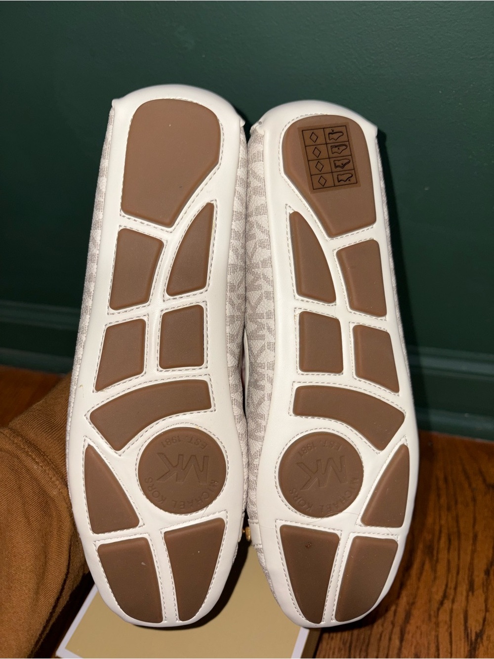 Michael Kors Women's White Logo Ballet Flat with Gold MK Accent - Picture 6 of 6
